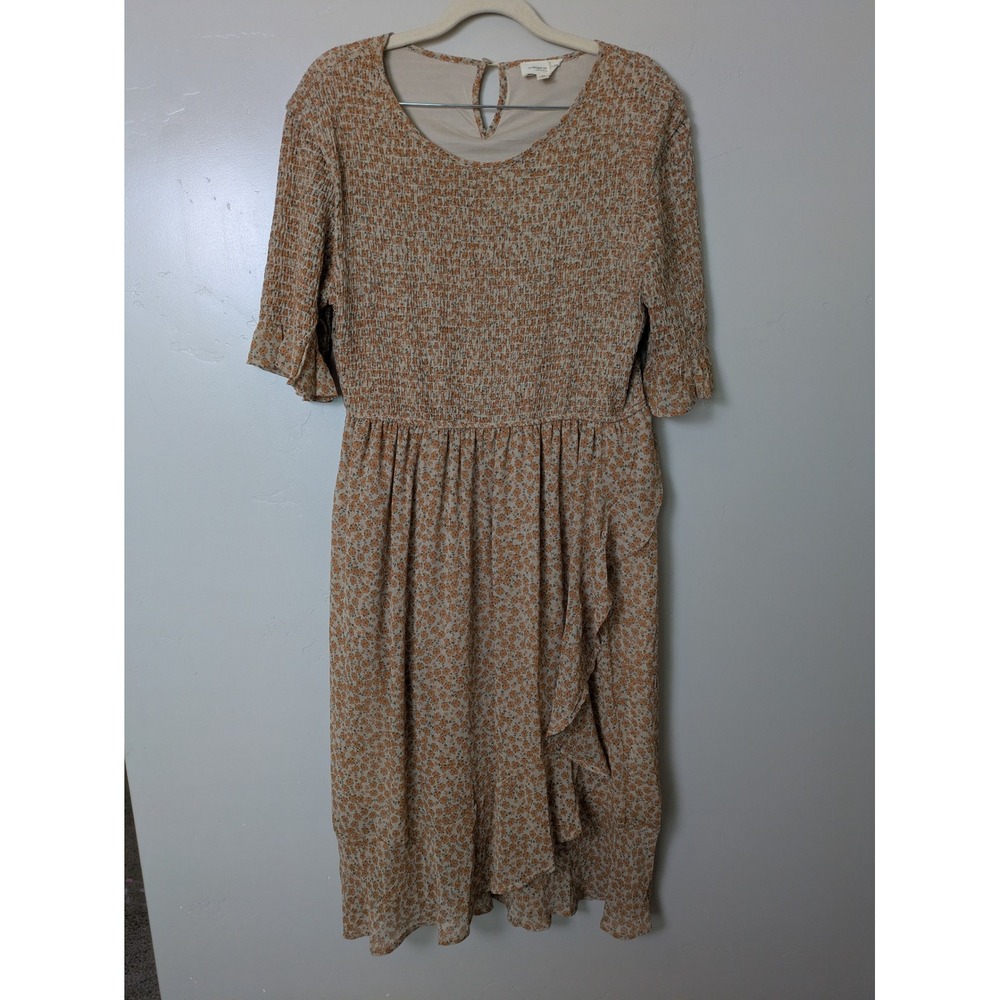 Orange Creek Smocked Floral Midi Dress Women's Size‎ M Tan